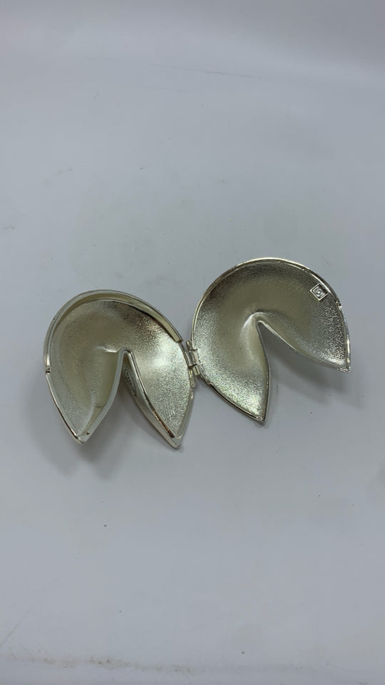 SILVER METAL FORTUNE COOKIE BOX.