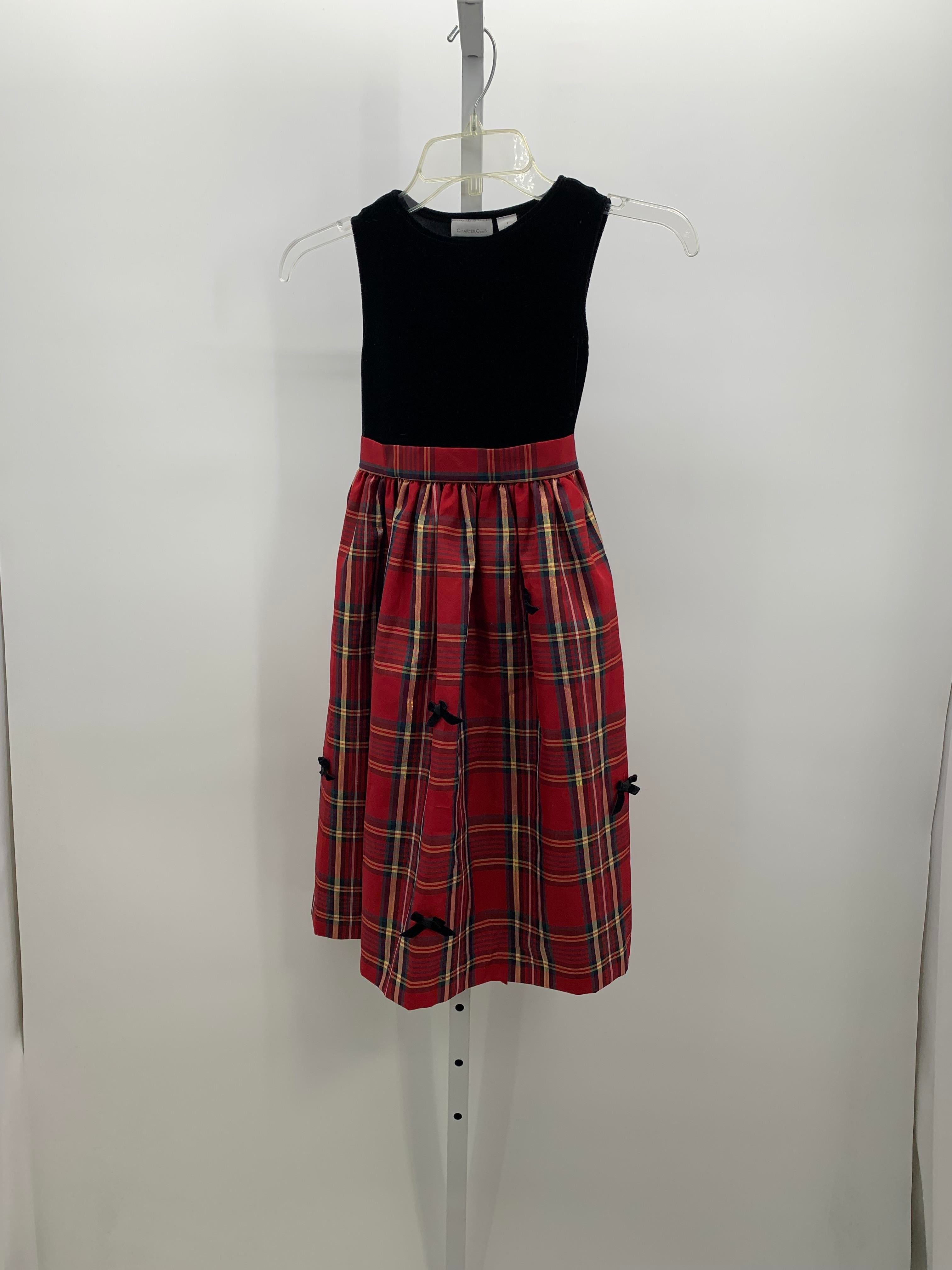 SLEEVELESS DRESS RED GOLD PLAID