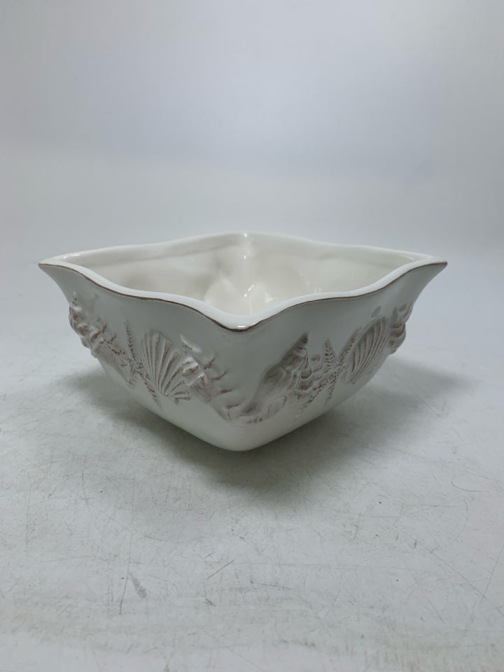 SQUARE BOWL W/ EMBOSSED SHELLS.
