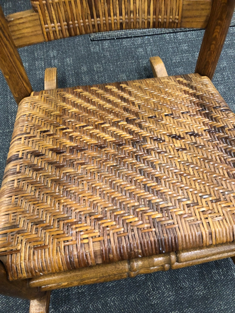 WOOD ROCKING CHAIR W/ WOVEN SEAT/BACK.