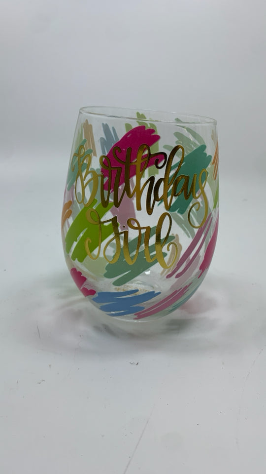 COLORFUL BIRTHDAY GIRL STEM-LESS WINE GLASS.