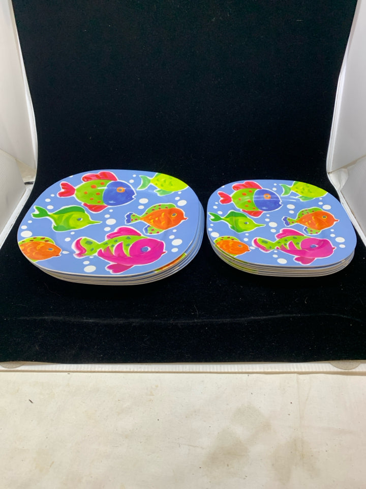 12 COLORFUL SQUARE MELAMINE PLATES DINNER,LUNCH.