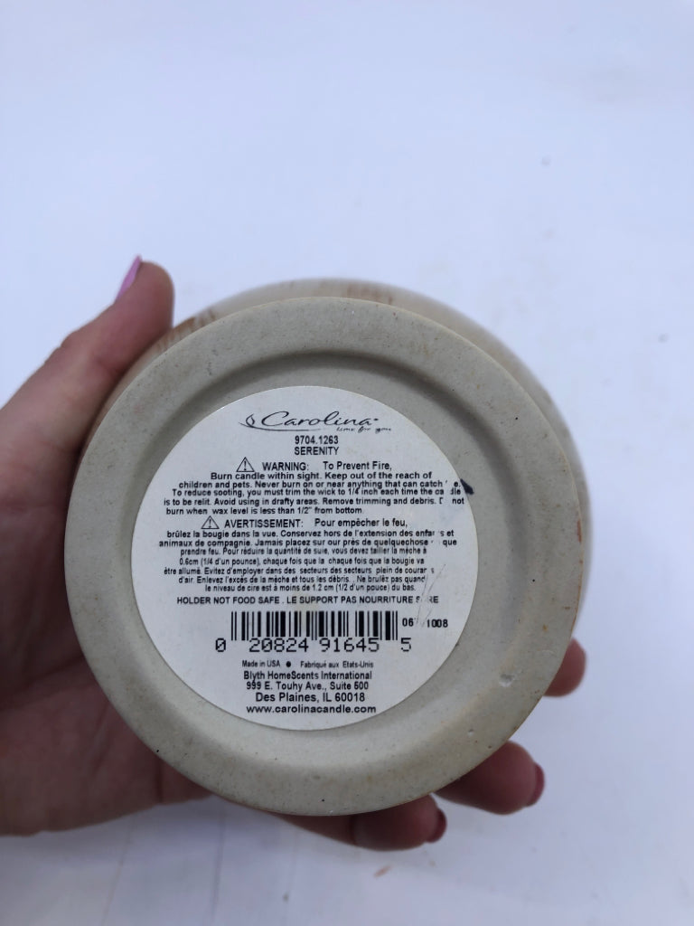 CERAMIC FOOTED TAN BOWL W/ CANDLE.
