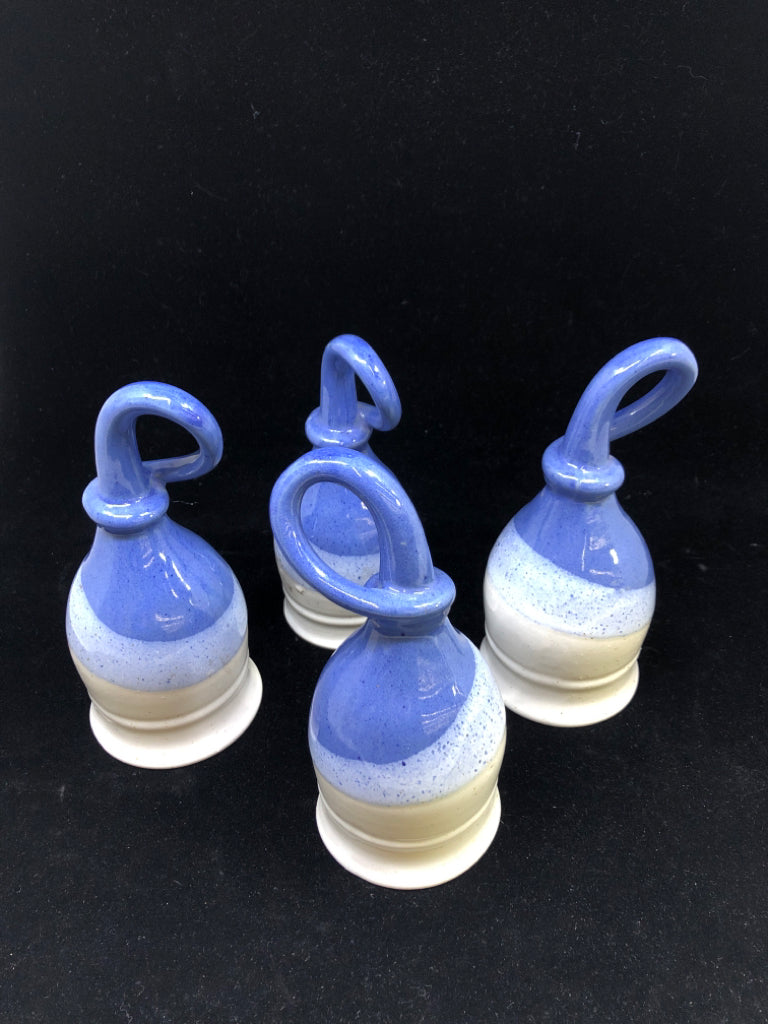 4 BLUE DIPPED HANGING BELT LOOP GOBLET.