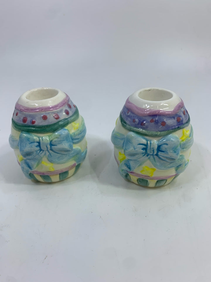 2 EASTER EGG CERAMIC CANDLE HOLDER.