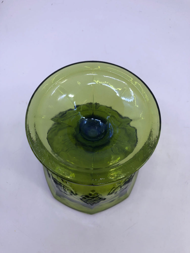 VTG EMBOSSED GRAPES GREEN FOOTED CANDY DISH/ PLANTER.