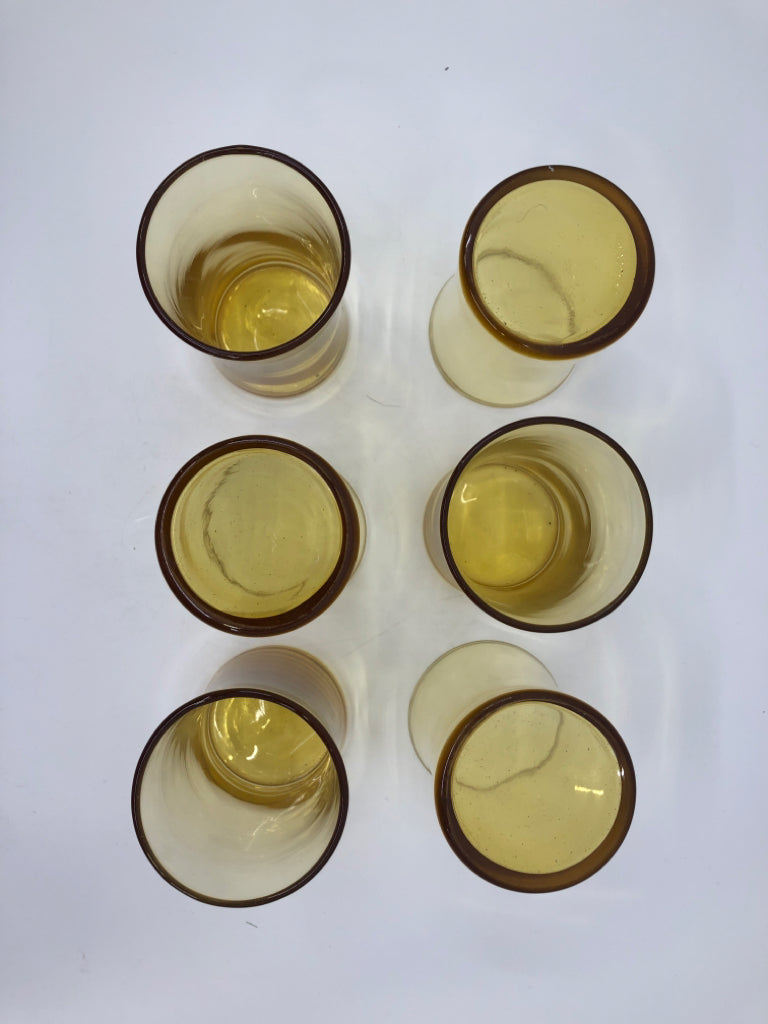 6 SMALL AMBER JUICE GLASSES.