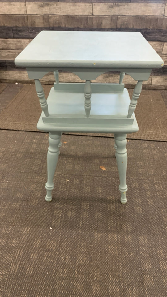 2-TIER LIGHT BLUE END TABLE.