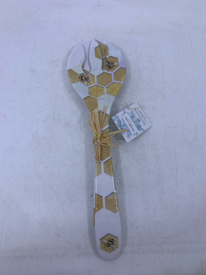 NEW BEES/HONEY COMB MELAMINE SALAD FORK/SPOON SHABBY CHIC.