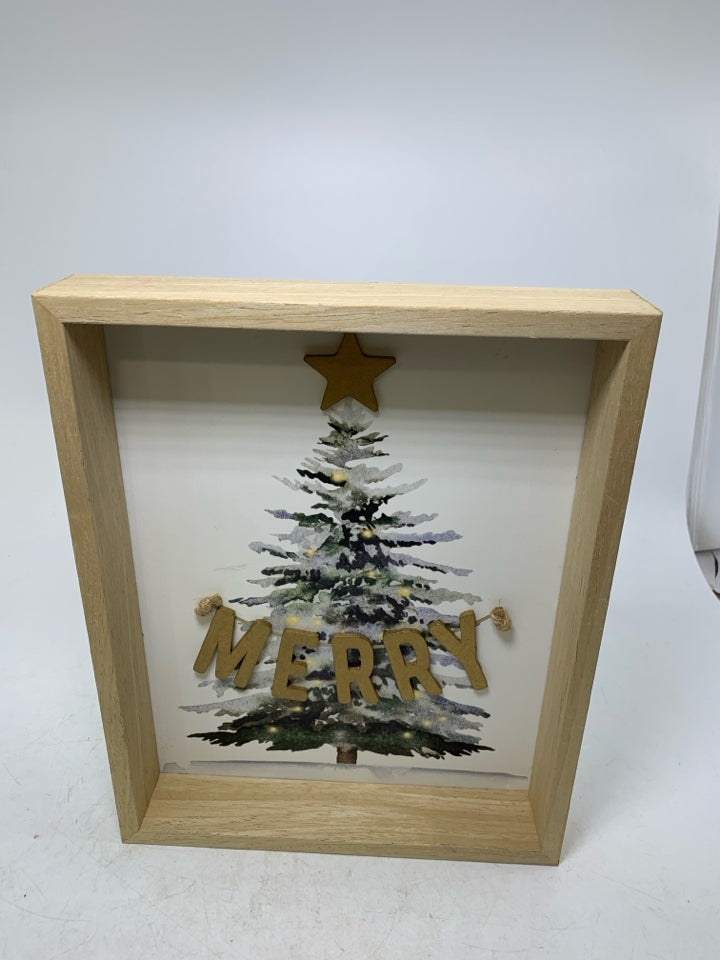 CHRISTMAS TREE W/ MERRY ACROSS IT WALL HANGING.
