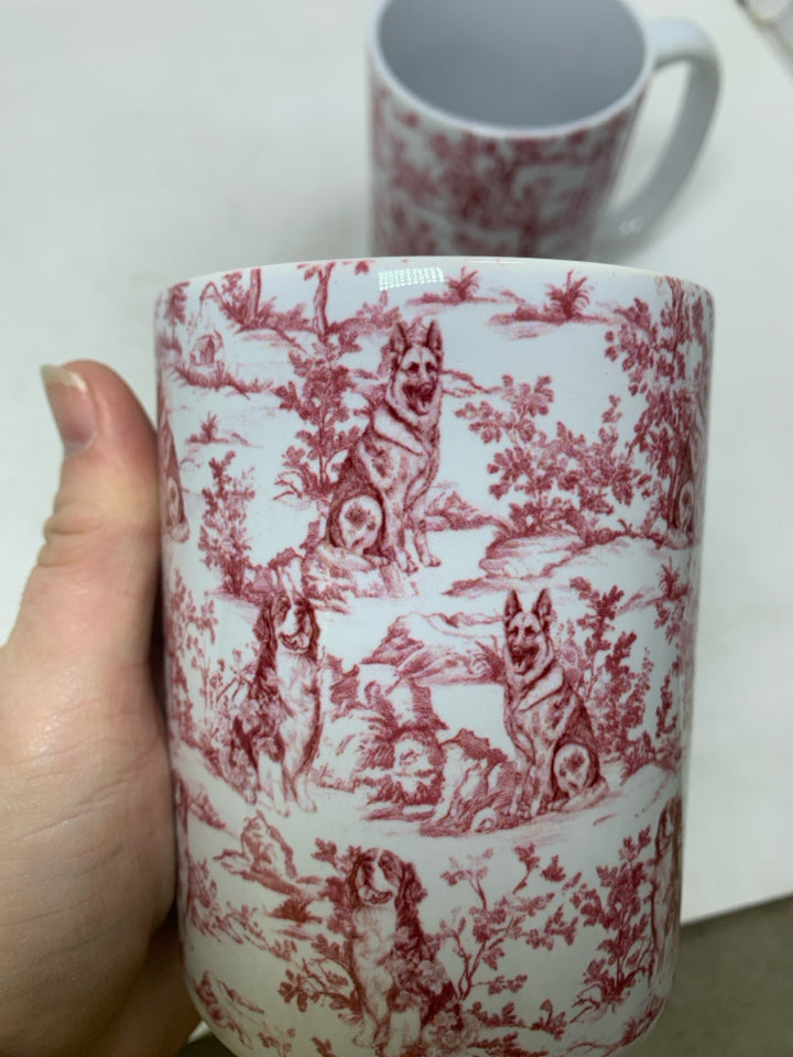 2 GERMAN SHEPARD RED OLD FASHION LOOK MUGS.