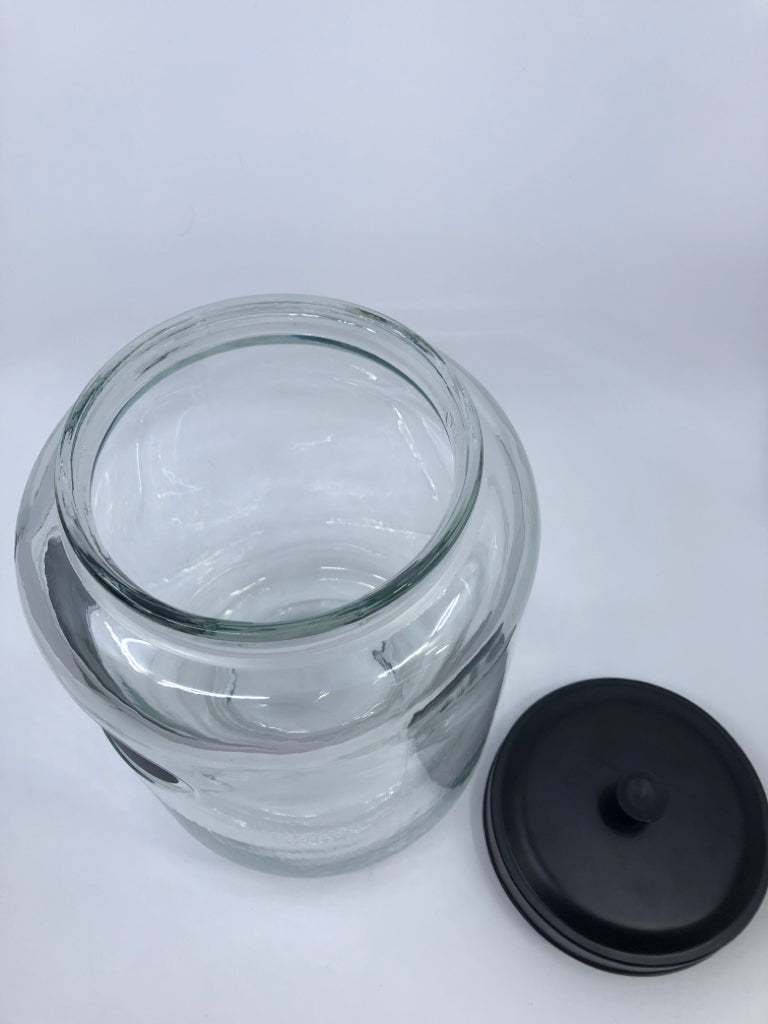 LARGE GLASS CANISTER W/ CHALKBOARD LABEL BLACK TOP.