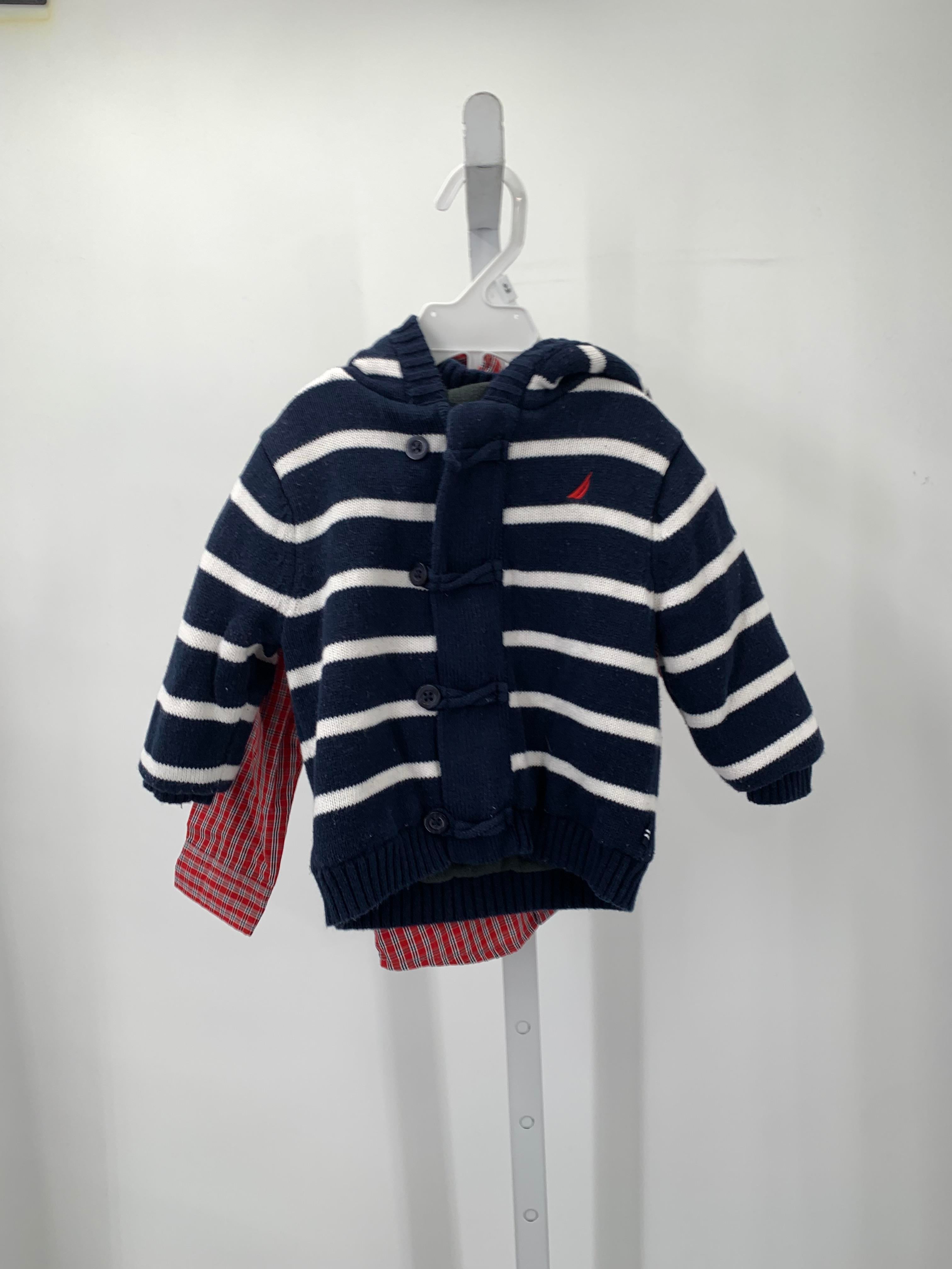 HOODED WHITE STRIPES ZIP UP SWEATER AND RED PLAID SHIRT.