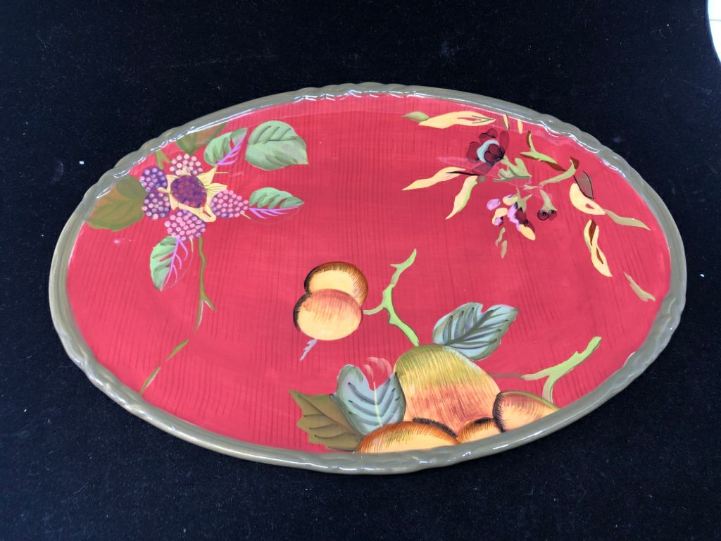 RED/GREEN FRUIT PAINTED OVAL SERVER.