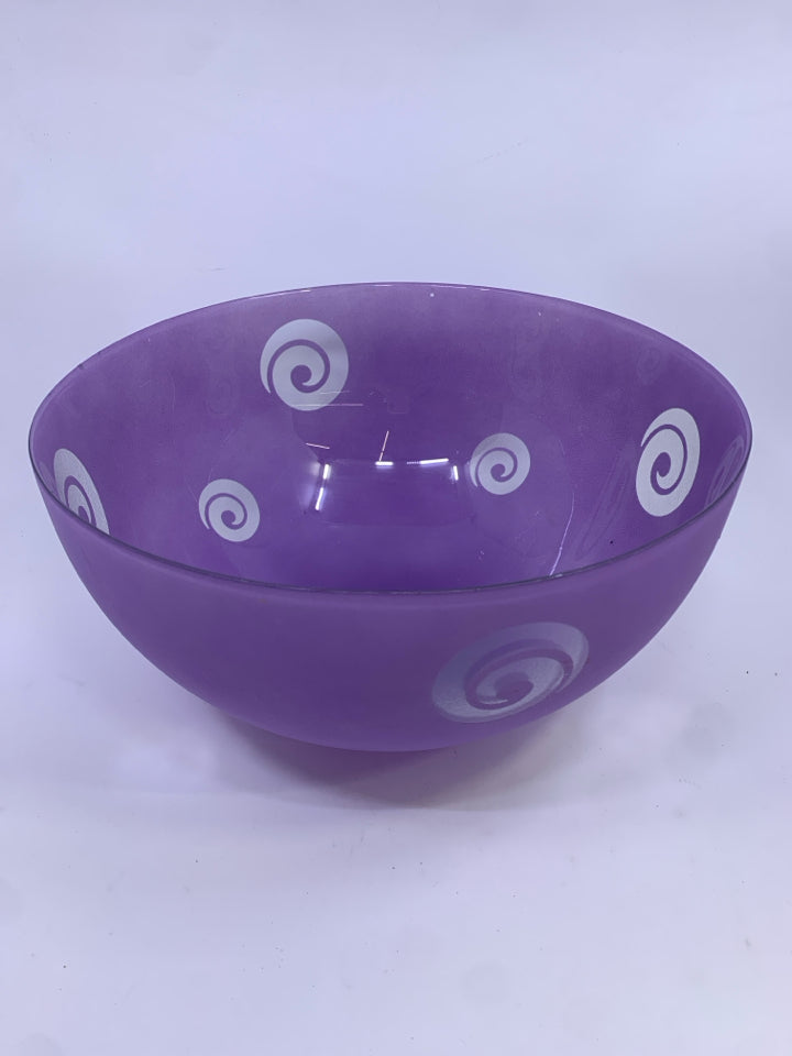 PURPLE PAINTED CENTERPIECE BOWL W/SWIRLS.