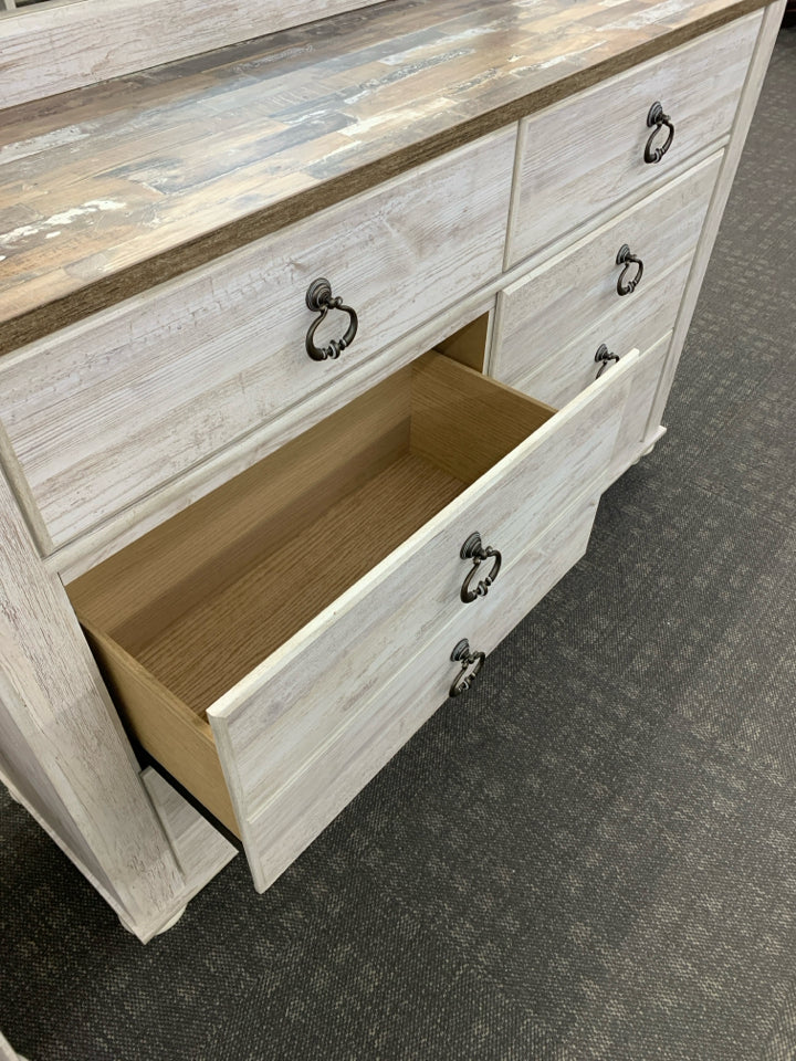 ASHLEY WILLOWTOWN 6 DRAWER DRESSER W/MIRROR.