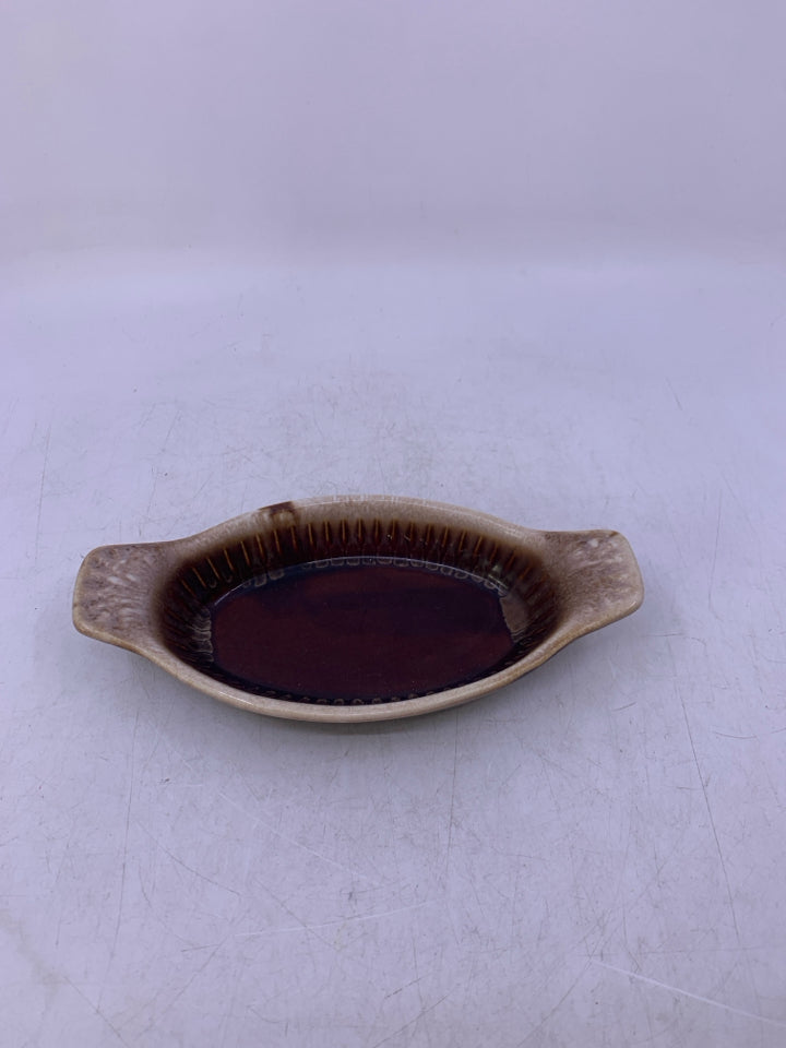 VTG SMALL OVAL BAKER BROWN DRIP GLAZE.