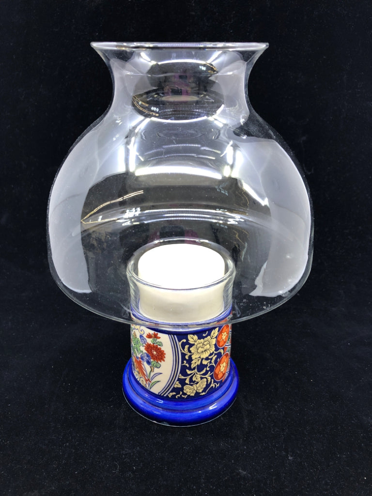 SMALL BLUE AND RED ASIAN STYLE CANDLE LAMP.