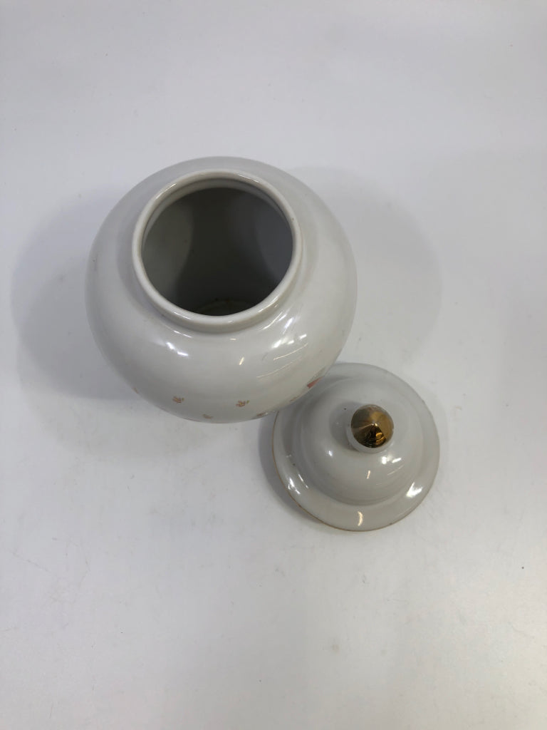 BOUQUET PAINTED FINE CHINA URN JAR W/LID.