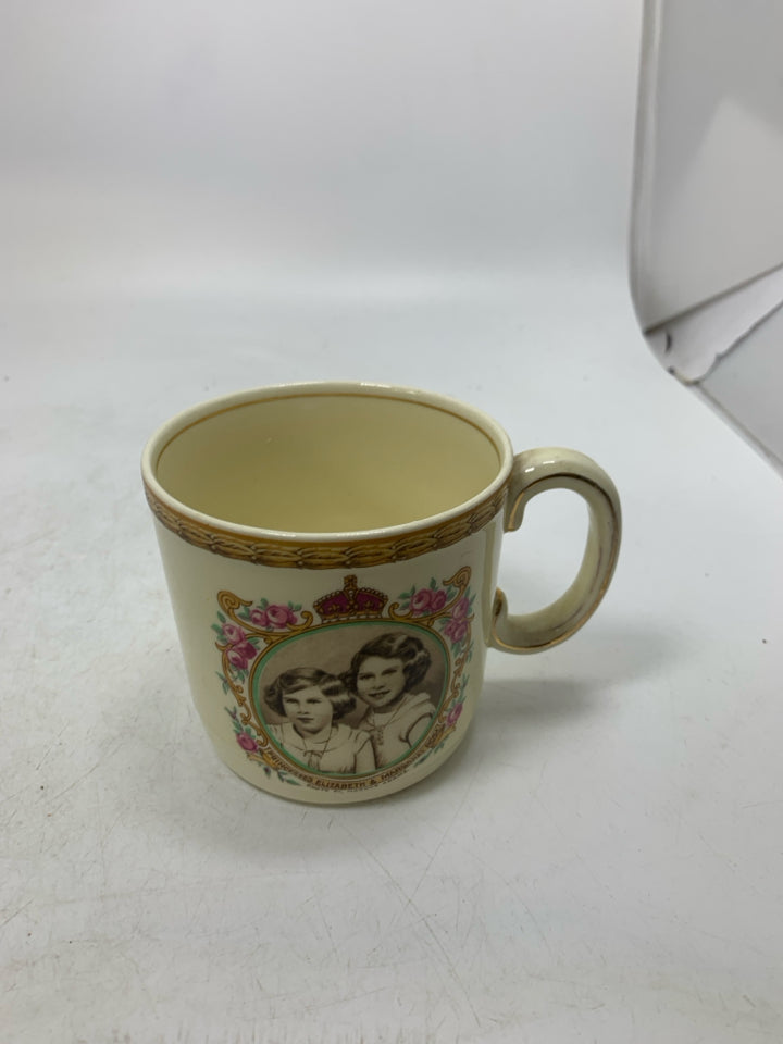 VTG PRINCESS ELIZABETH & MARGARET ROSE PORTRAIT MUG.
