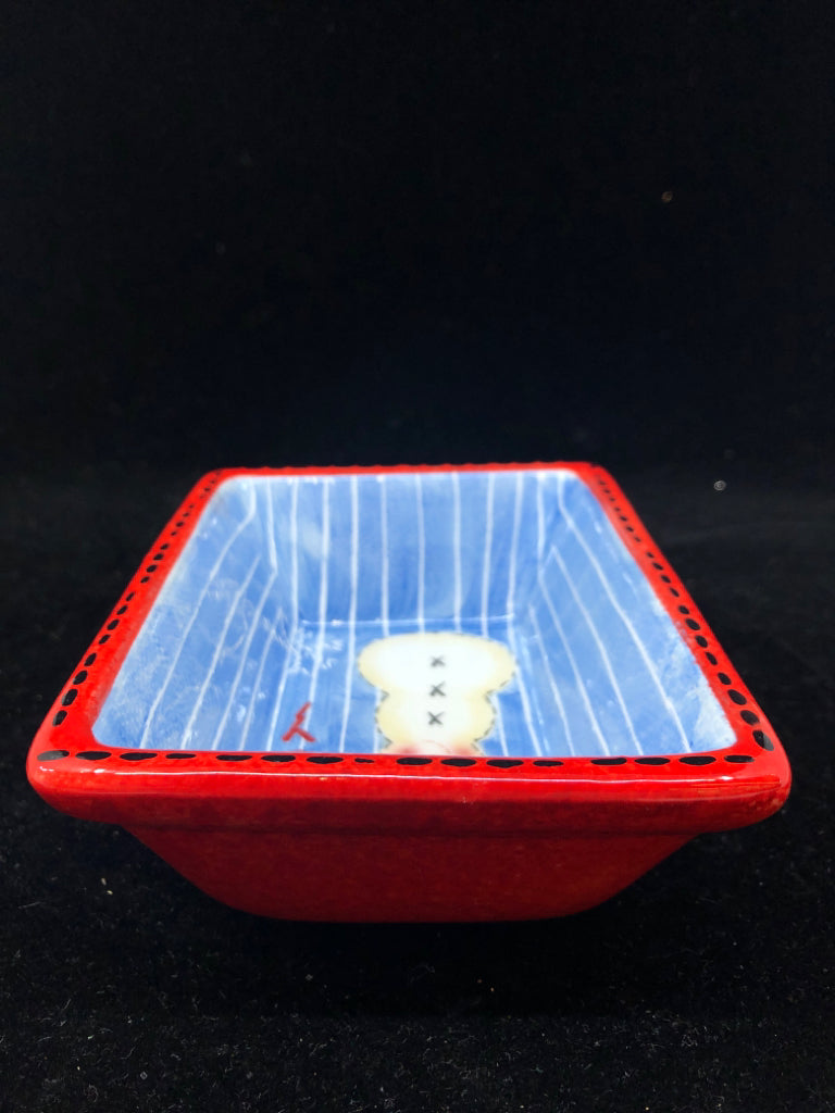SMALL SQUARE SNOWMAN "JOY" DISH.