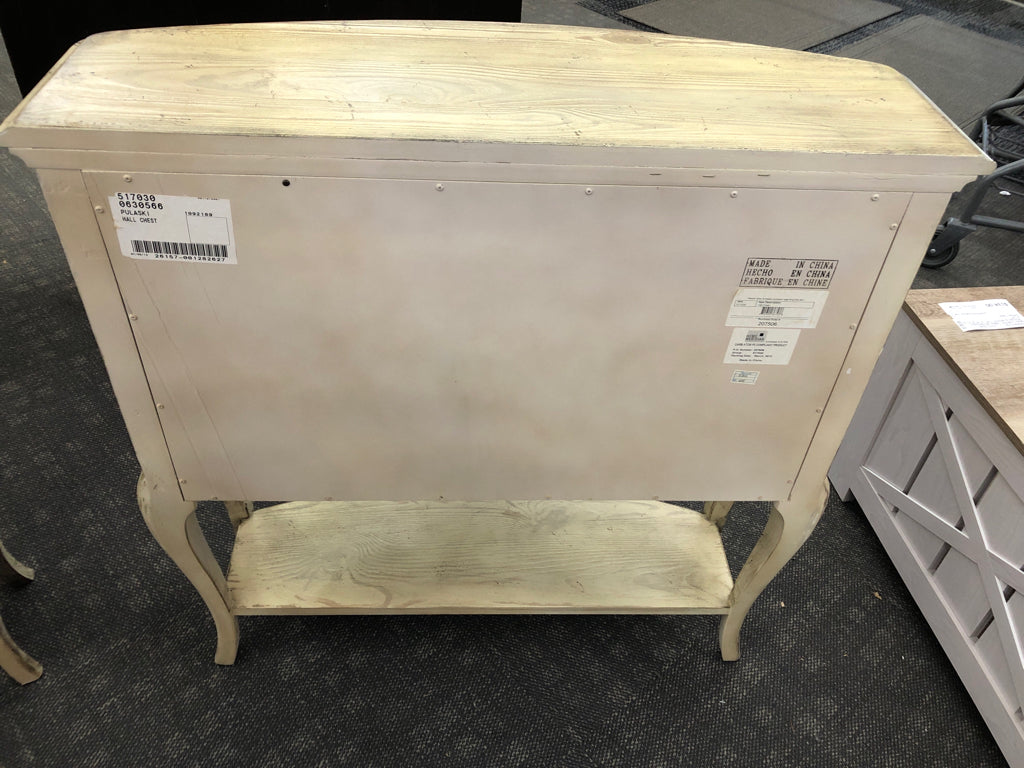 RUSTIC OFF WHITE 2 DRAWER CONSOLE TABLE W/ LOW SHELF.