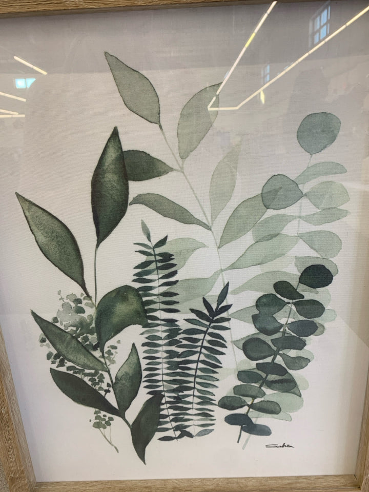 FERNS WATERCOLOR PAINTING IN LT WOOD FRAME.