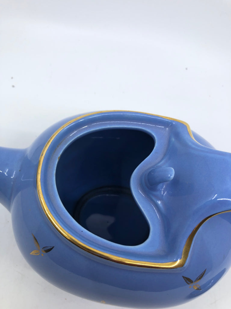 VTG BLUE W/ GOLD DETAIL TEAPOT- HALL.