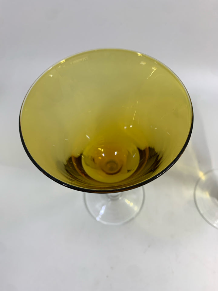 2PC AMBER GLASS WATER GOBLETS W/CLEAR CLASS BASE.