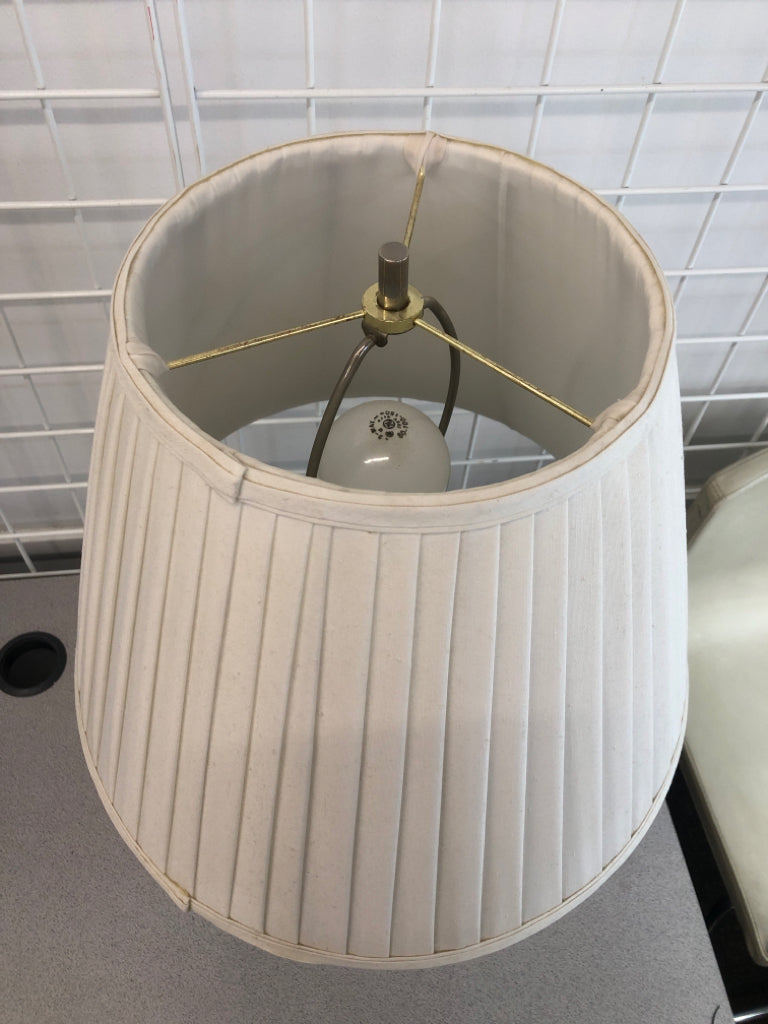 LG GREEN LAMP W/WHITE PLEATED SHADE.
