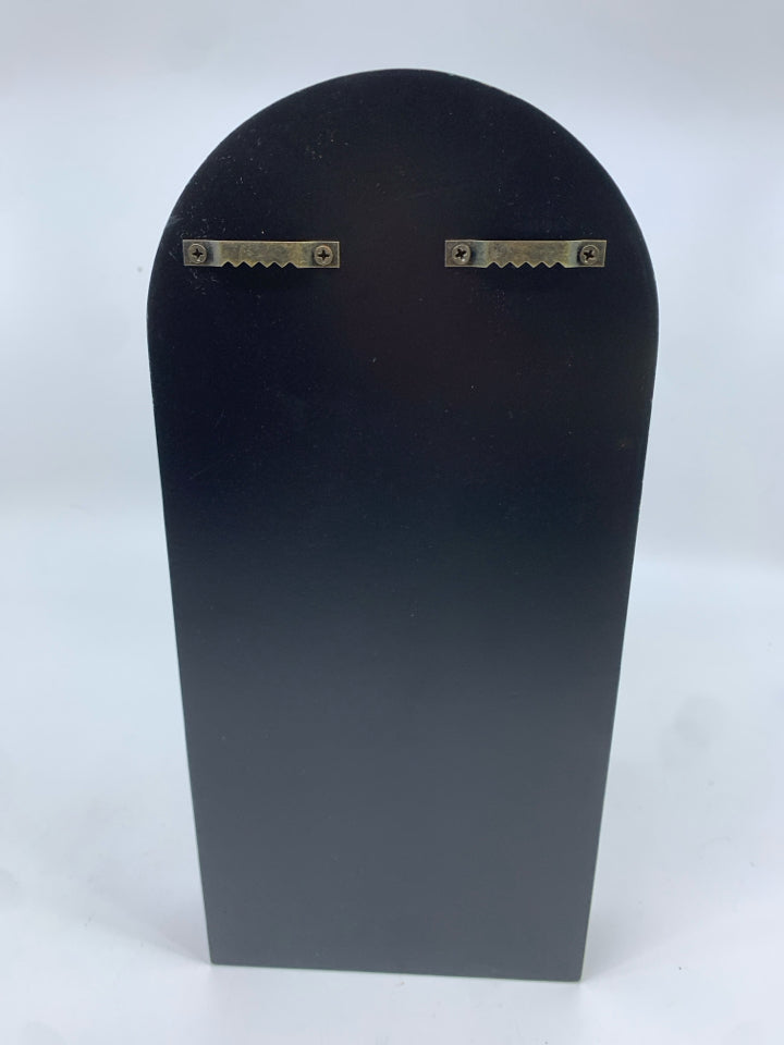BLACK WOOD ARCH WALL MOUNTED VASE.