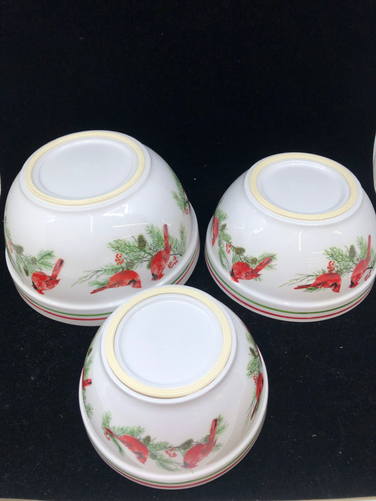 3 MELAMINE CARDINAL NESTING BOWLS.