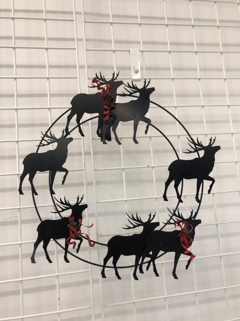 FLYING REINDEER METAL WREATH.