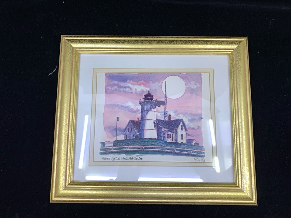 LIGHT HOUSE PRINT - WOOD'S HOLE- IN GOLD FRAME.