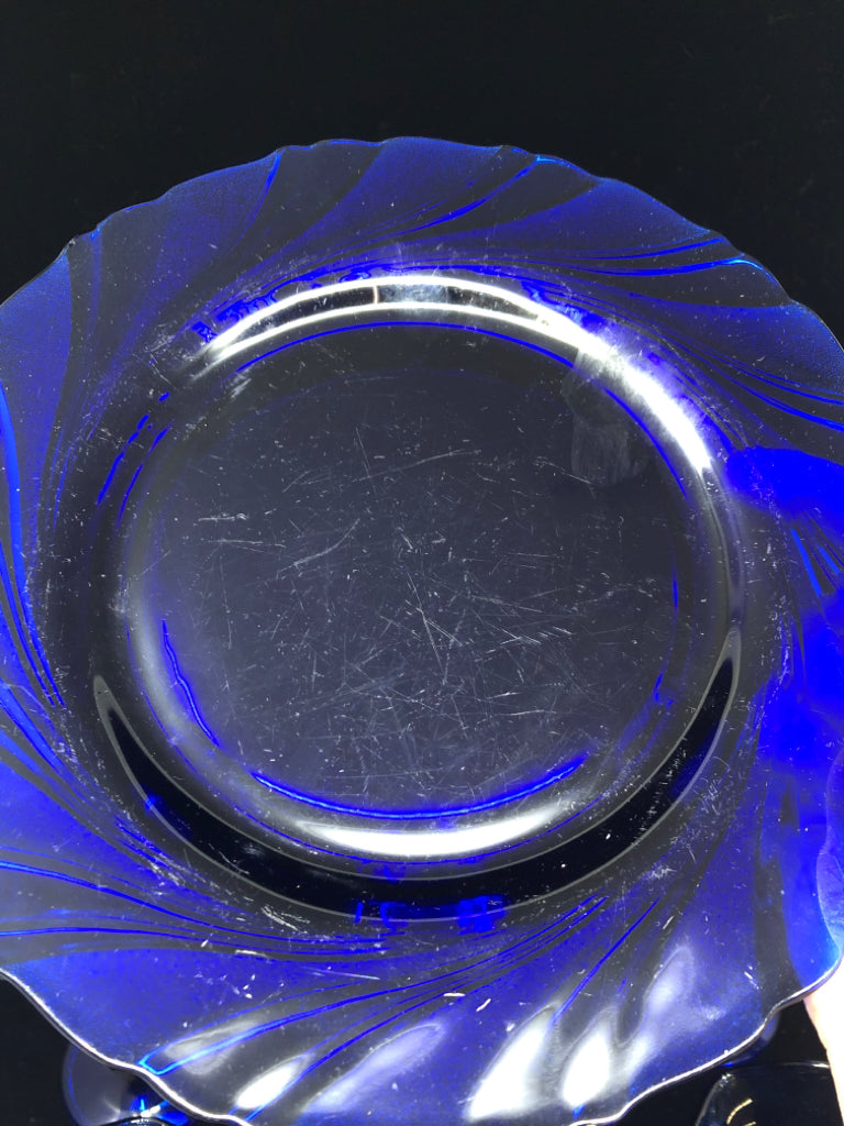6 COBALT BLUE PLATES W/WAVY EDGE.