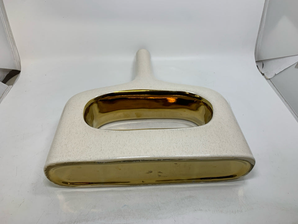 LARGE RECTANGLE CERMAIC VASE SPECKLED GOLD INTERIOR CUTOUT VASE.