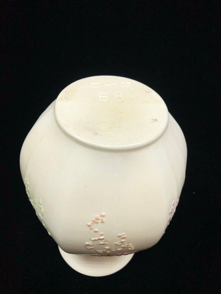 METALLIC PAINTED FLORAL VASE.