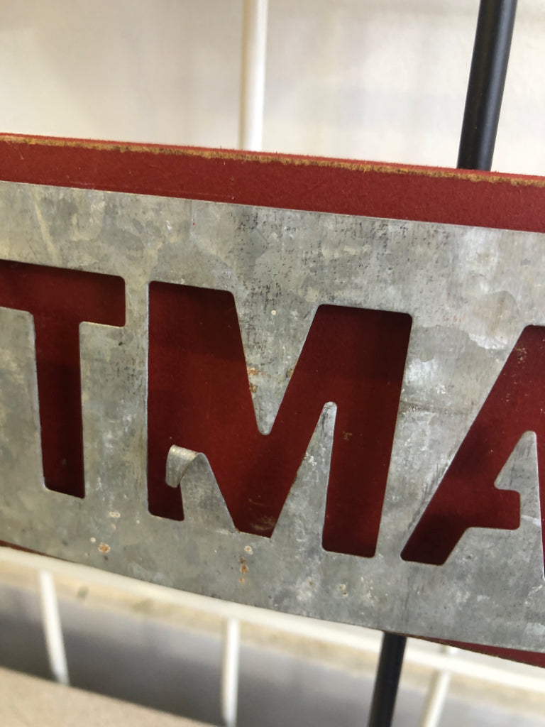 METAL RED TRUCK "MERRY CHRISTMAS" YARD STAKE SIGN.