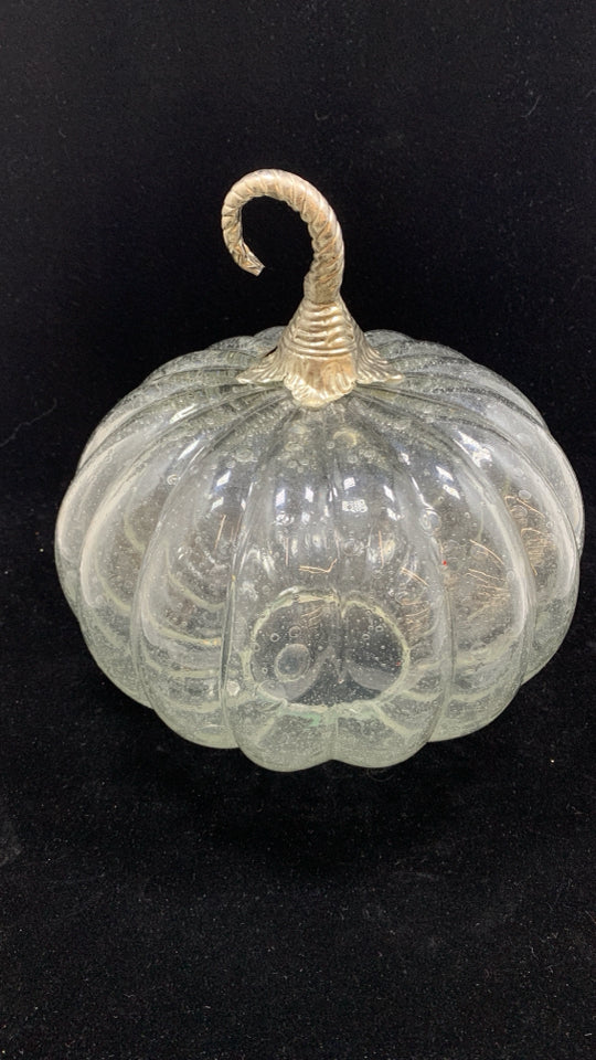 BLOWN GLASS PUMPKIN W/METAL STEM.