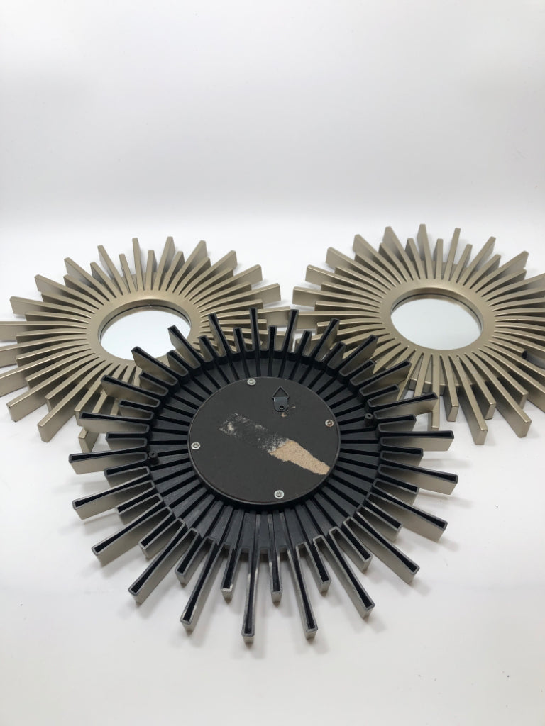 3 SUNBURST SILVER WALL MIRRORS.