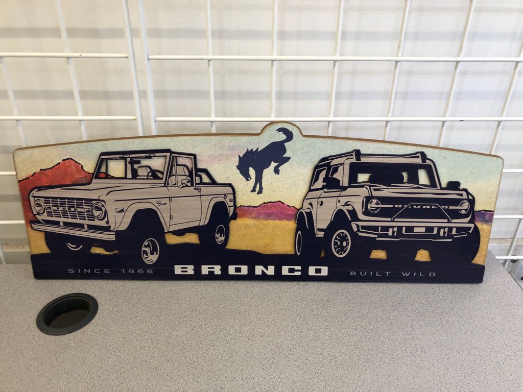 BRONCO WOODEN LAYERED WALL HANGING FORD OPEN ROAD.