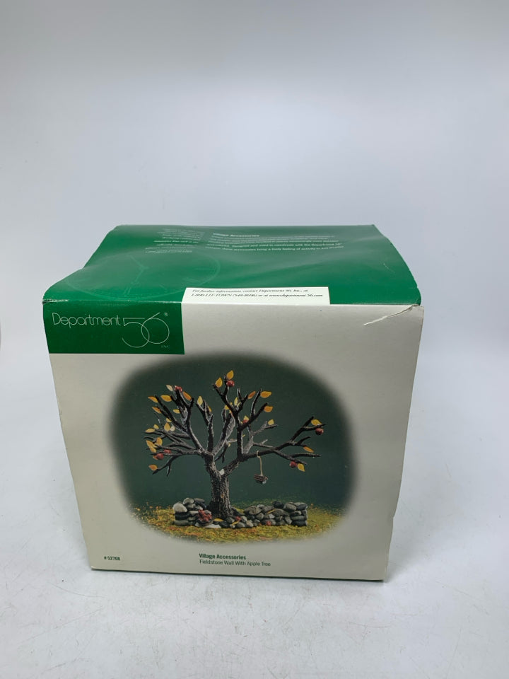 IN BOX DEPT 56 FIELDSTONE WALL WITH APPLE TREE VILLAGE ACCESSORY.