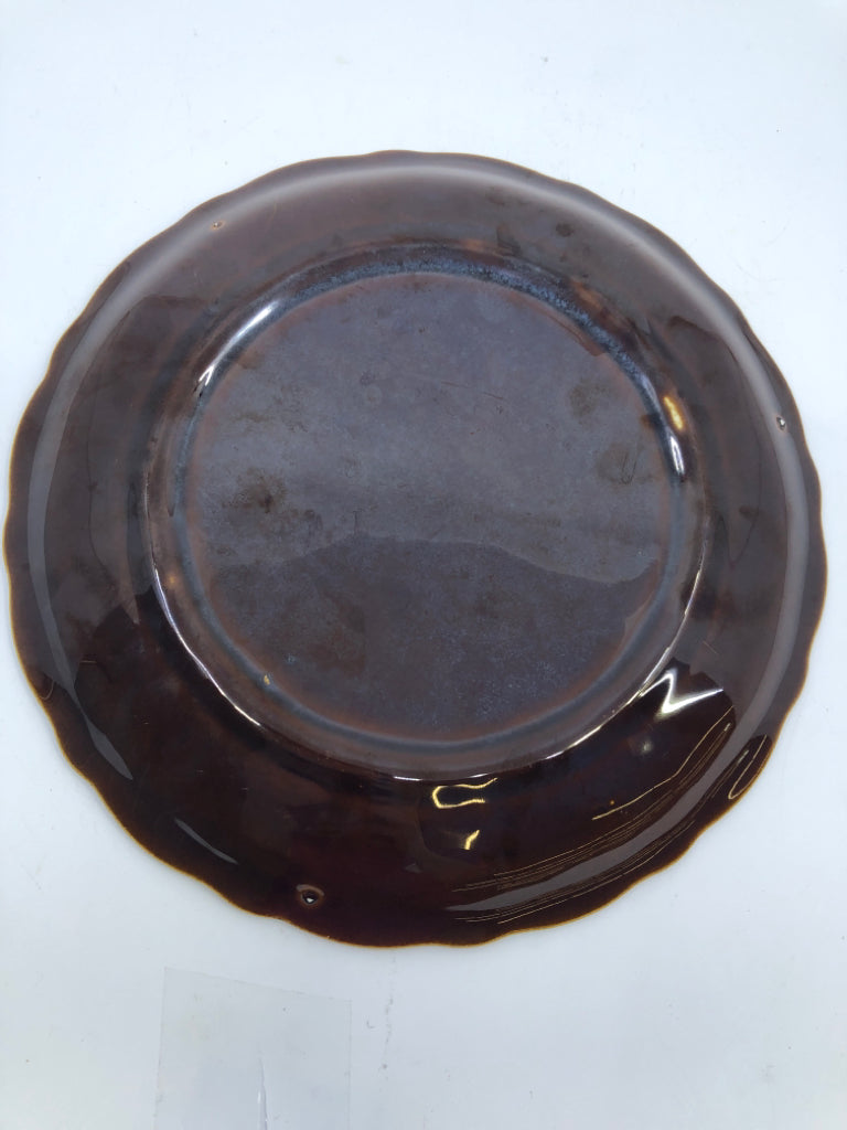VTG BROWN W/ GREEN DRIP DETAIL DEVILED EGG HOLDER POTTERY.