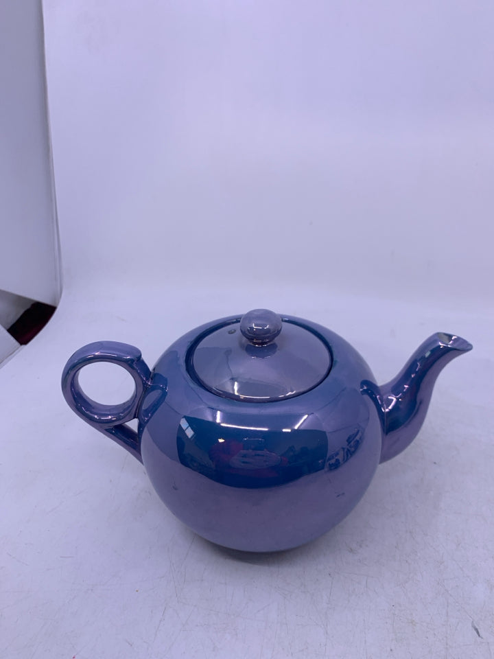 IRIDESCENT BLUE TEA POT.