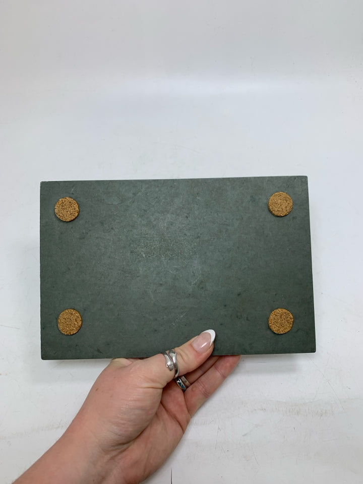 GREEN SLAB W/ CARVED BOWL BREAD FLOWER TRIVET/BREAD STONE.