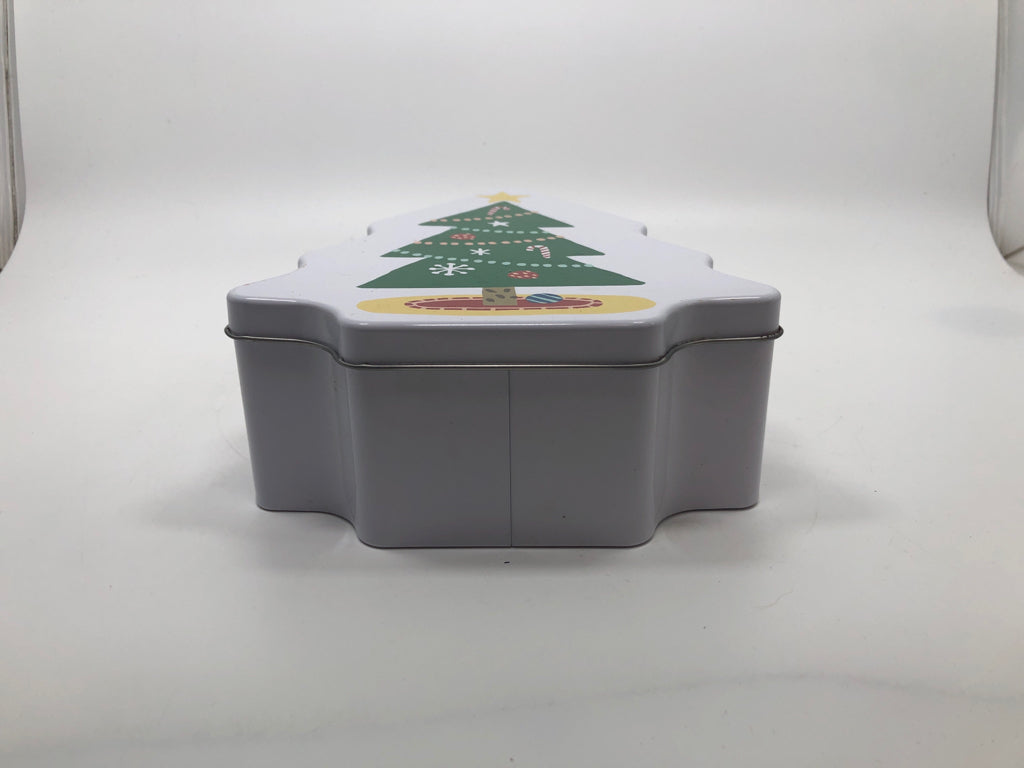 WHITE TIN BOX CHRISTMAS TREE.
