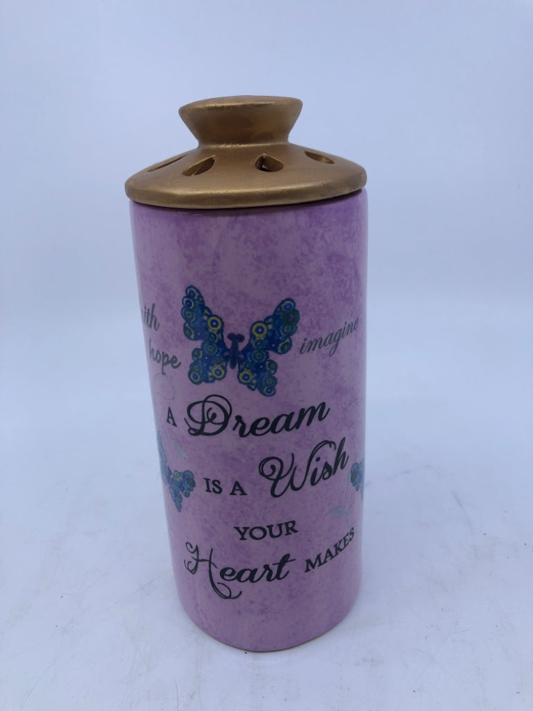 PURPLE POTPOURRI HOLDER WITH LID.