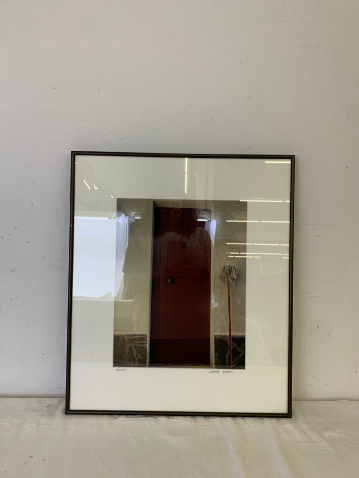 MAROON DOOR IN TUSCANY- SIGNED FRAMED PRINT.
