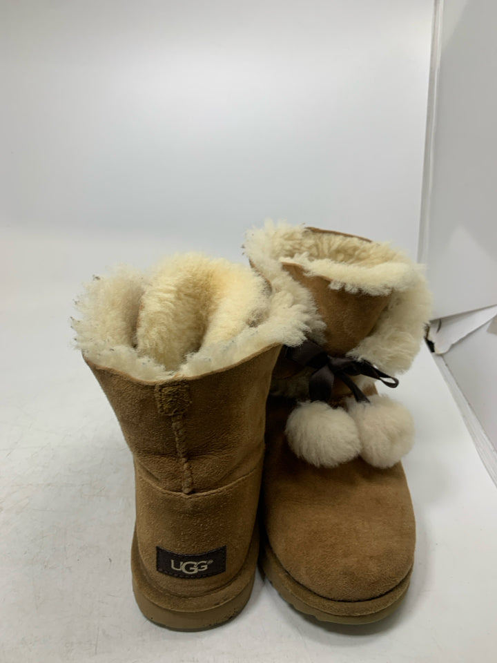UGG Gita Chestnut Pom Pom Bow Ankle Boots