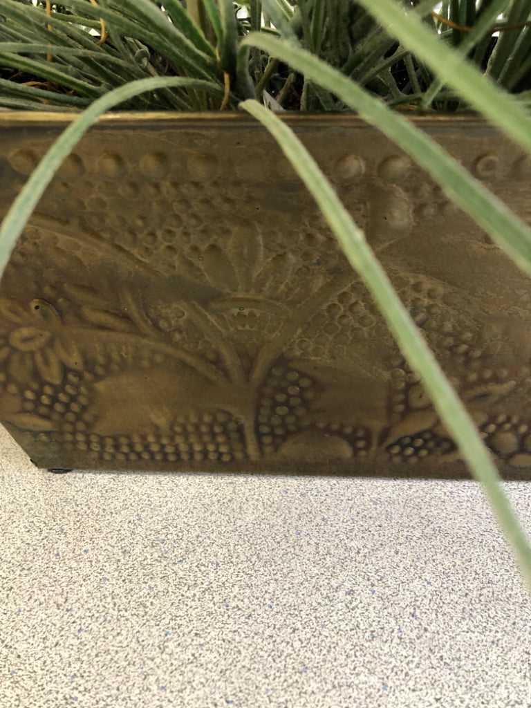 FAUX LAVENDER IN METAL PLANTER.